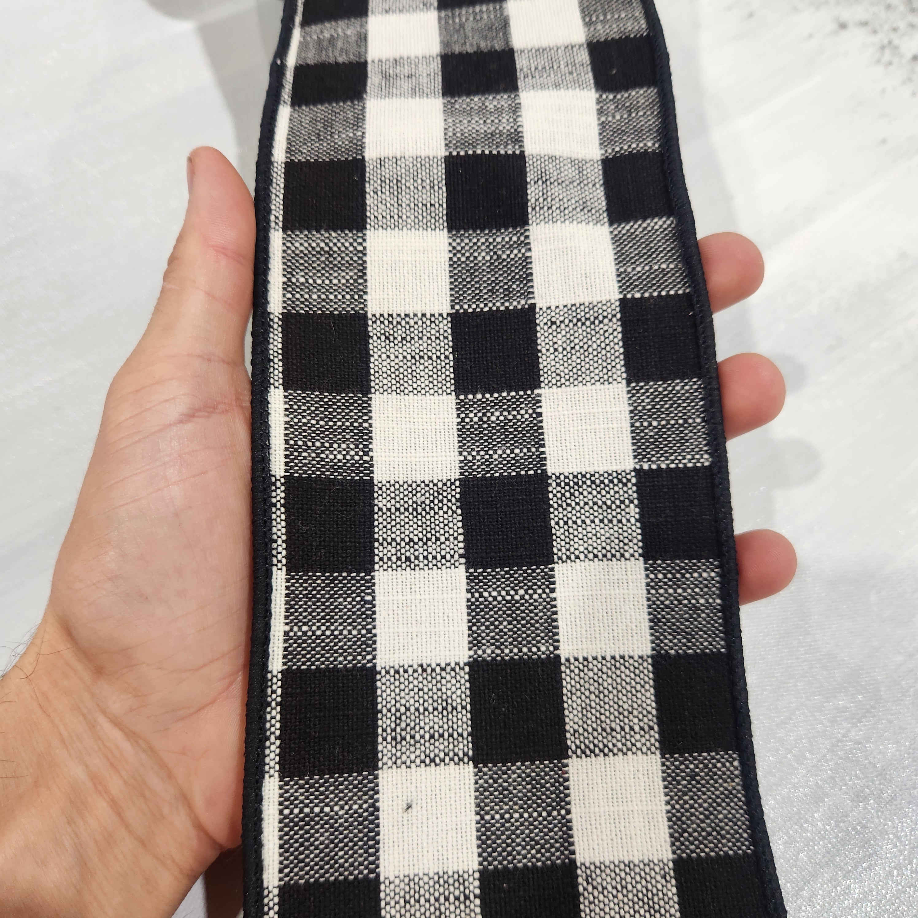 Black and White Plaid Woven Ribbon 4" x 30'