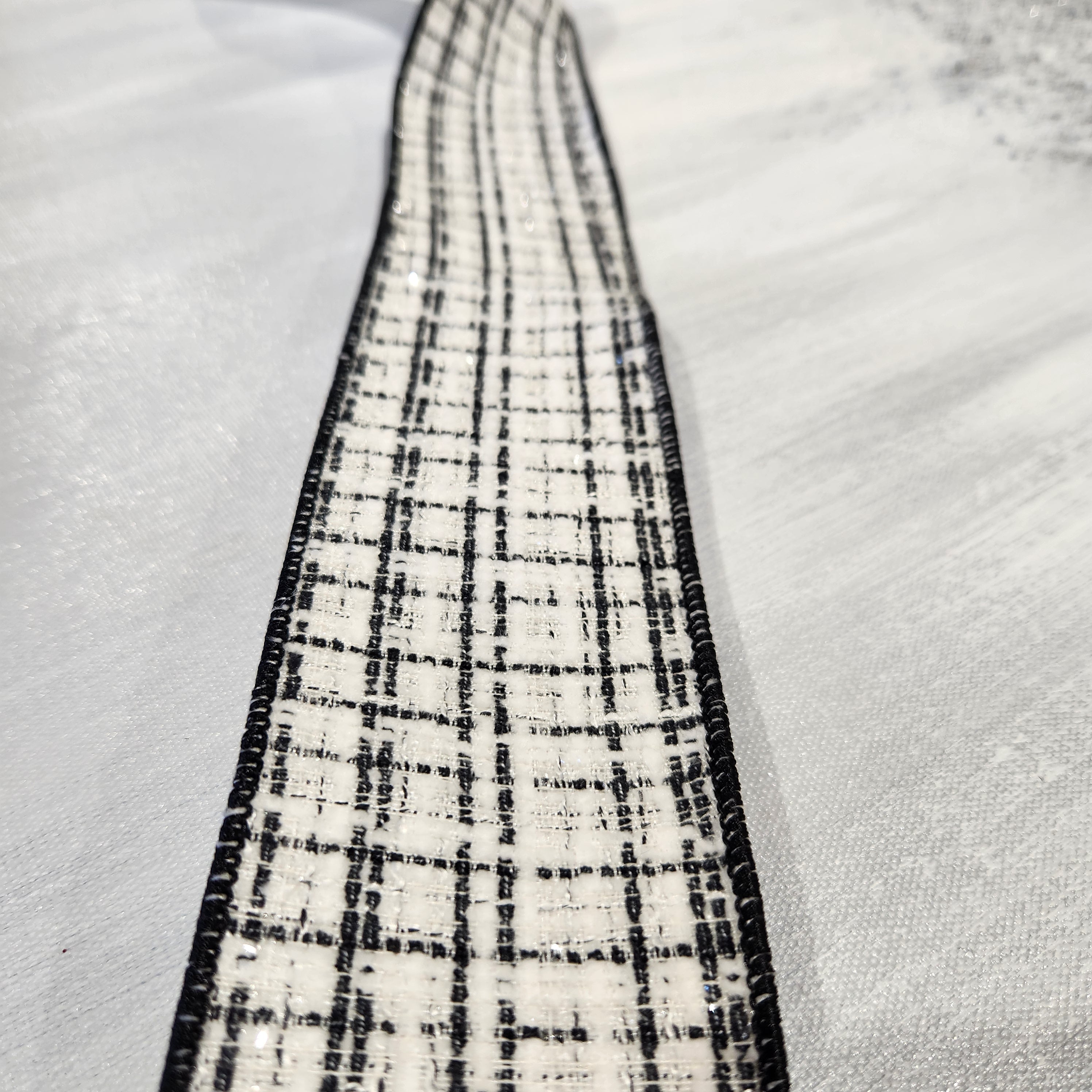 Black and white tweed ribbon 2.5" x 30'