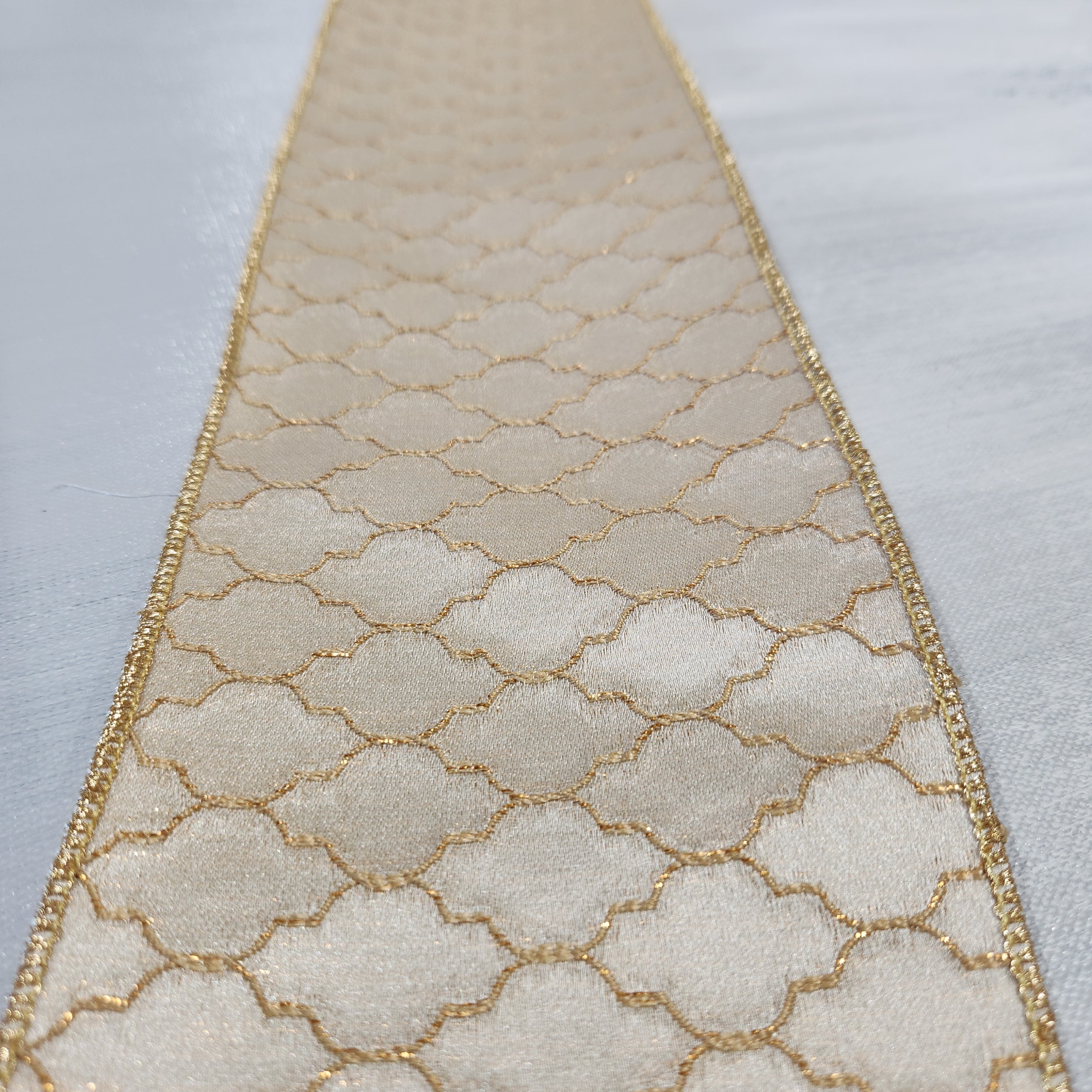 Natural ribbon with gold lines 4" x 15'