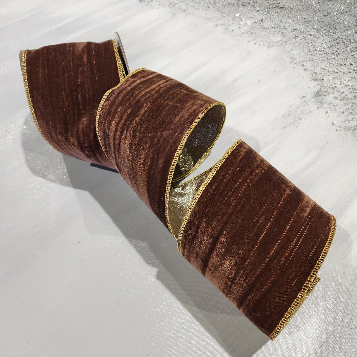 Brown and Gold Velvet Ribbon 4"x 15'