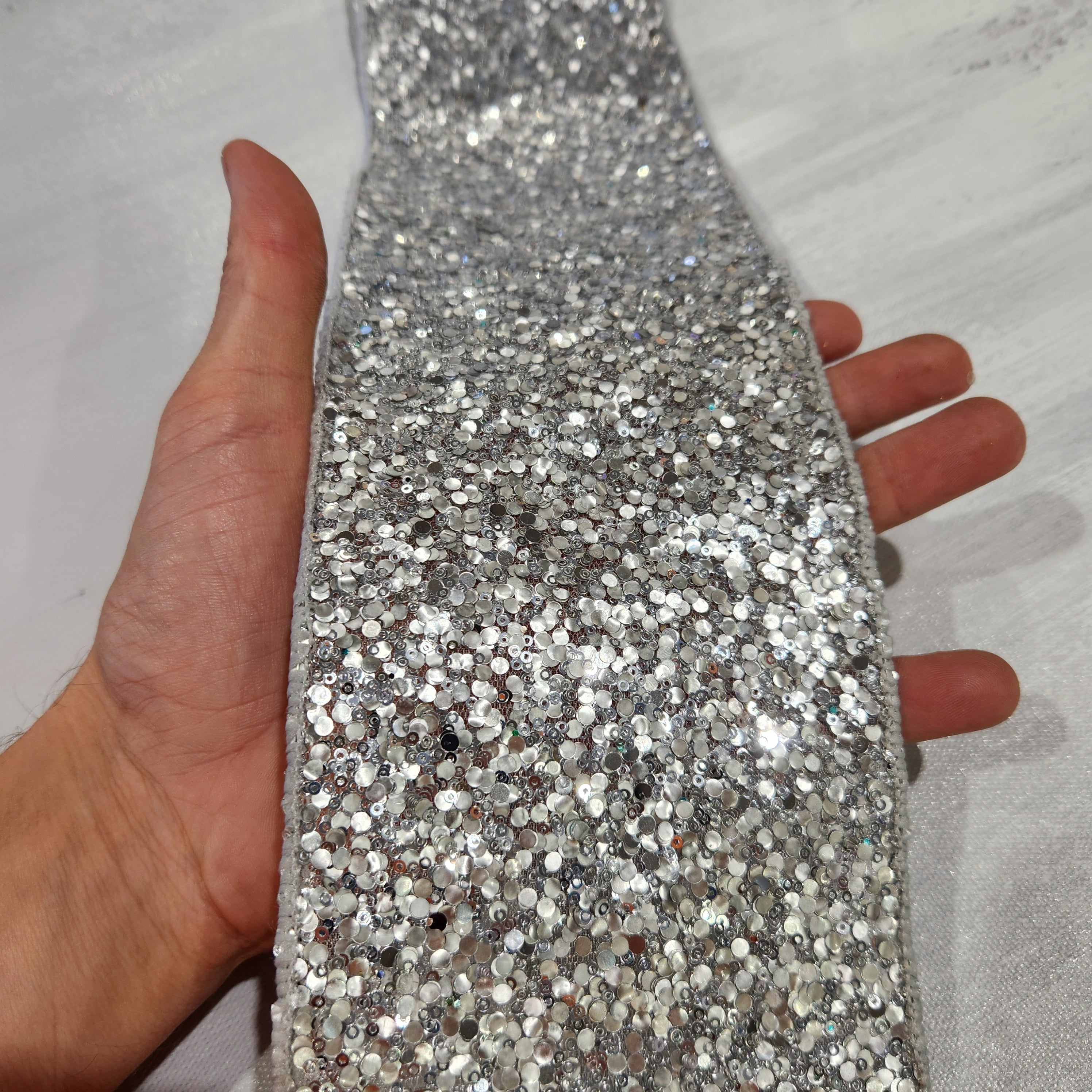 Silver Glitter Ribbon 4" x 30'