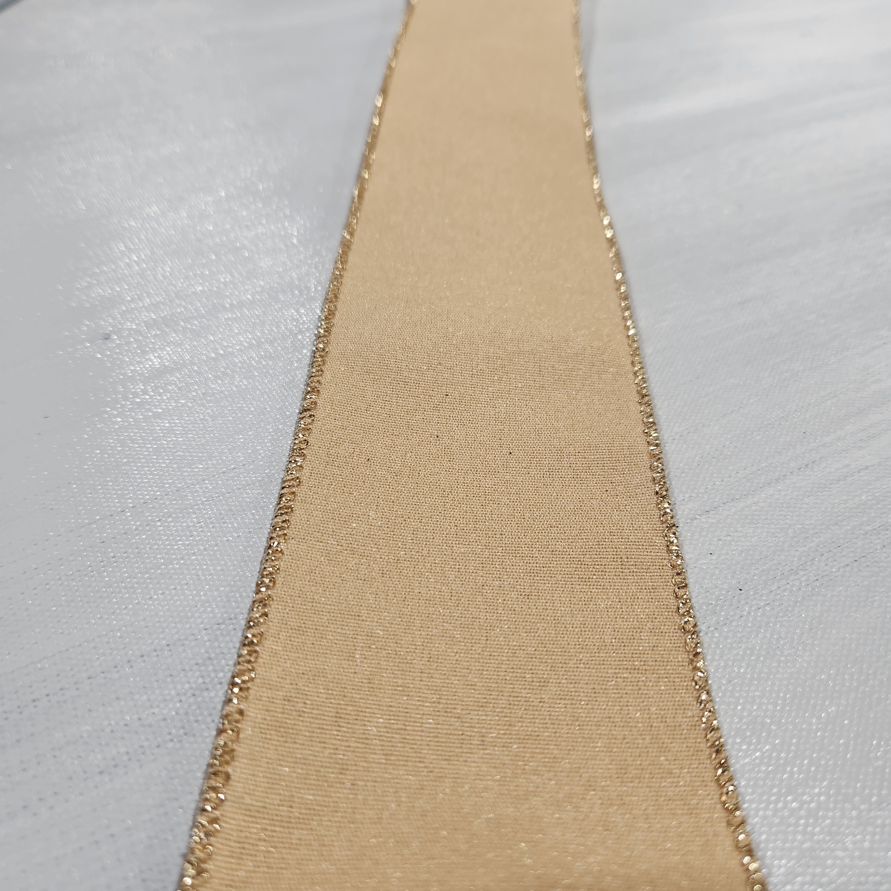 Natural Linen Ribbon with Gold Trim 2.5" x 30'