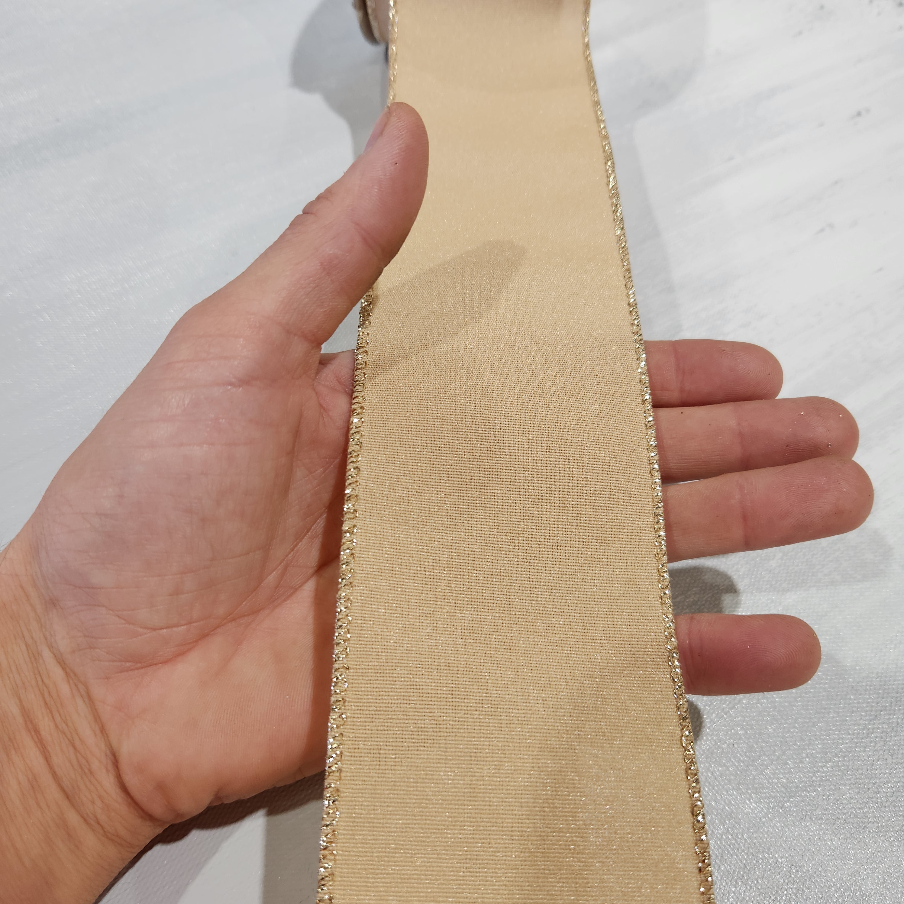 Natural Linen Ribbon with Gold Trim 2.5" x 30'