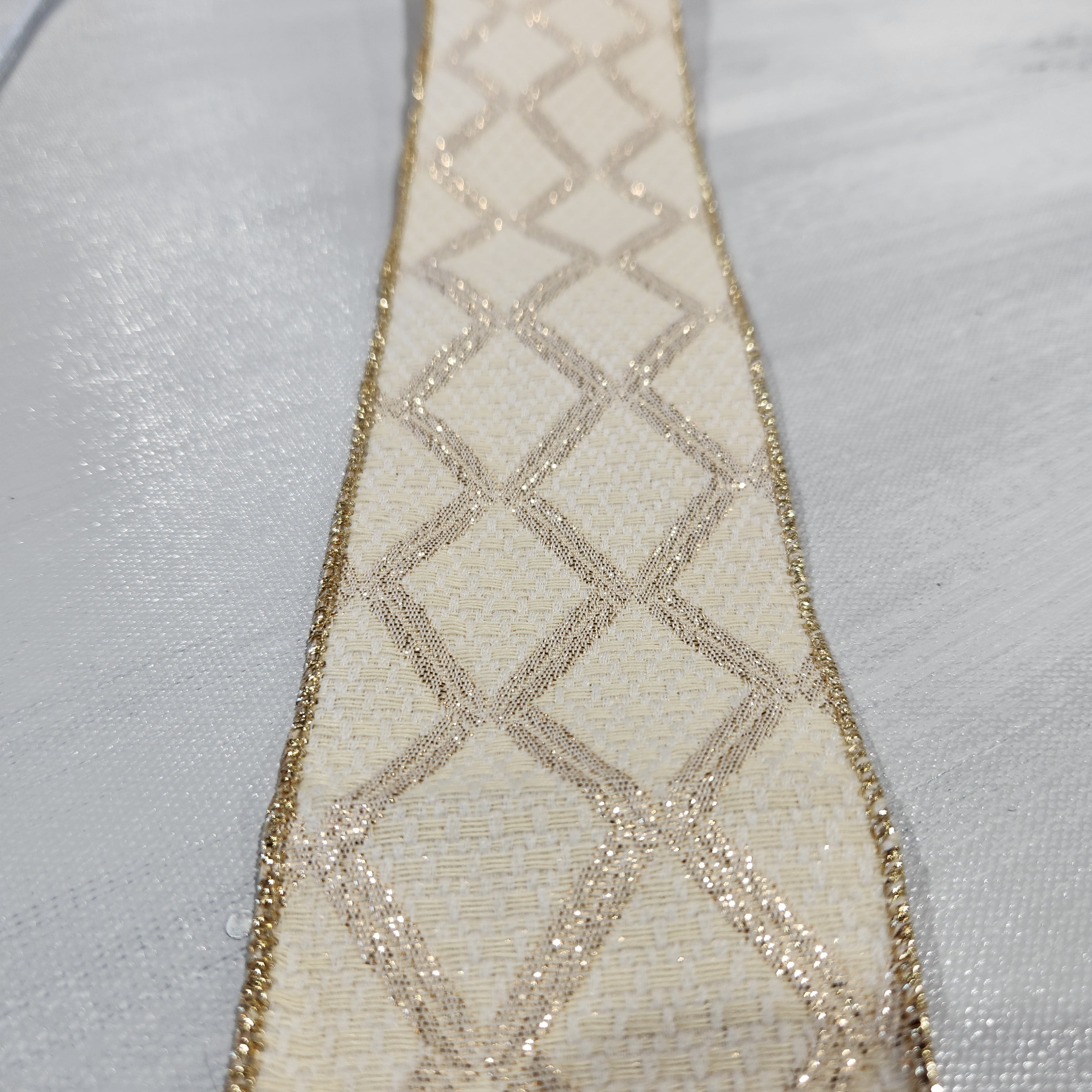 Ivory ribbon with gold diamonds 2.5" x 30'