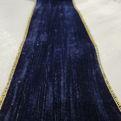 Navy Blue Velvet Ribbon with Gold Trim 4" x 15'