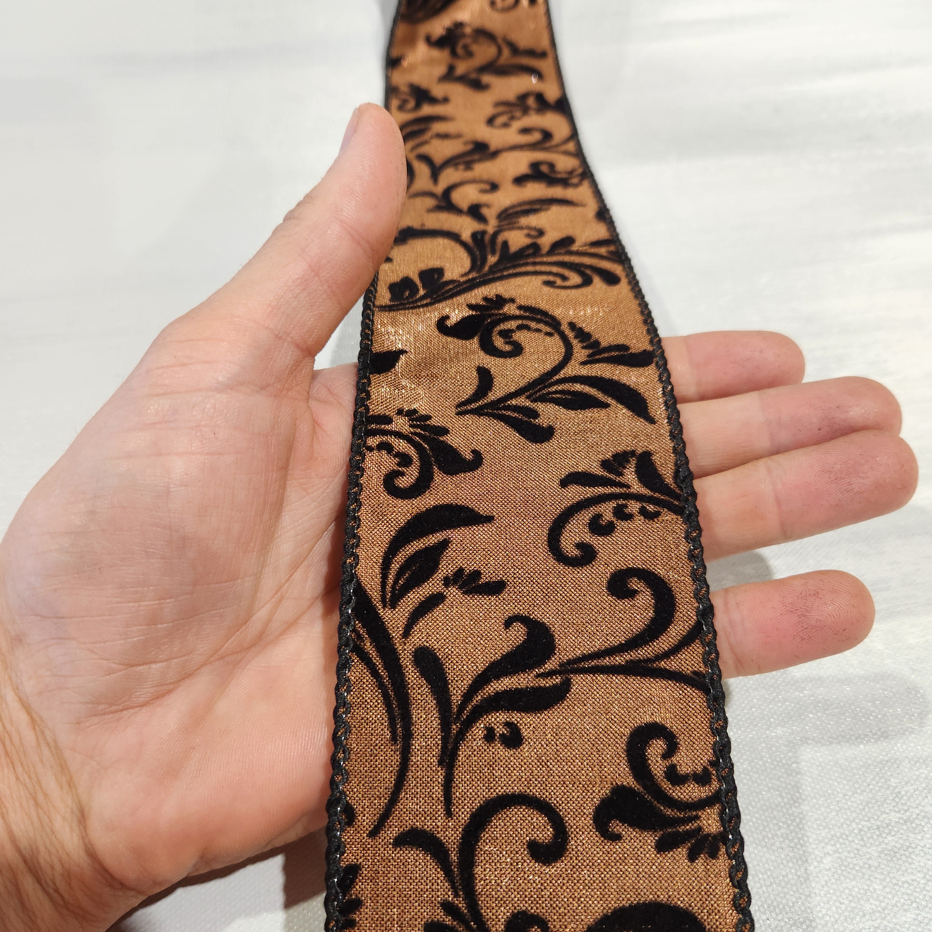 Copper Satin Ribbon with Black Pattern 2.5" x 30'