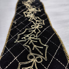 Black and Gold Velvet Holly Ribbon 4" x 15'