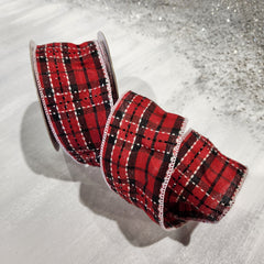 Red, Black and White Plaid Ribbon 2.5" x 30'