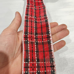 Red, Black and White Plaid Ribbon 2.5" x 30'