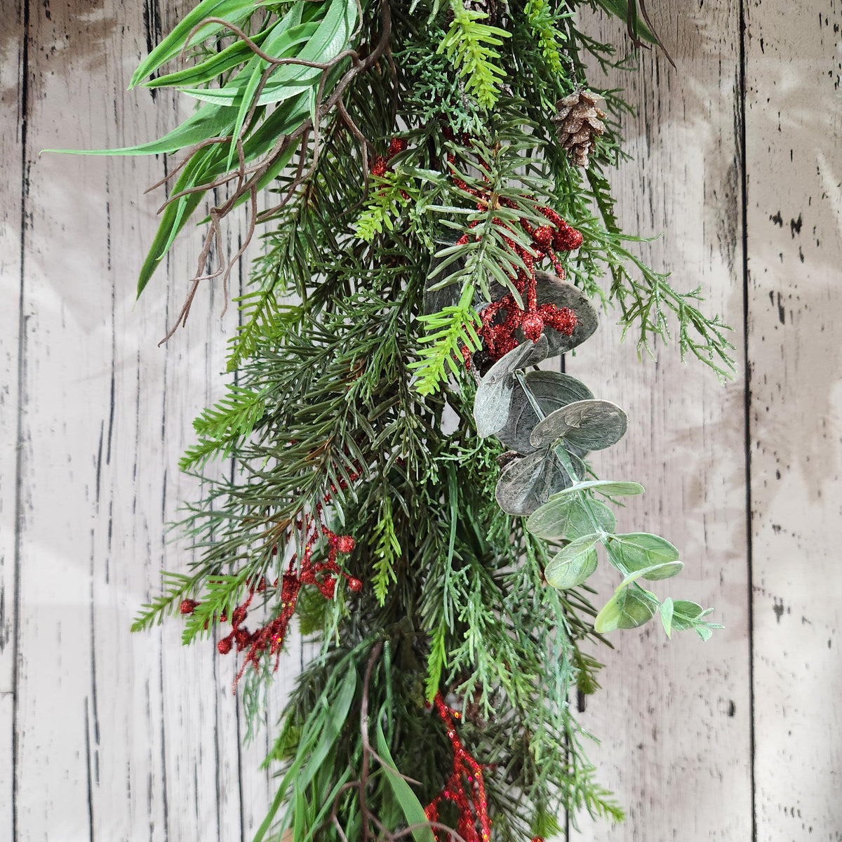 Pine, Cedar and Eucalyptus Garland with Red Berries 6'