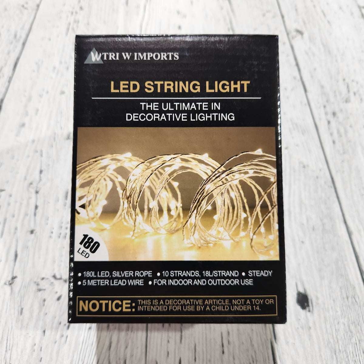 180 Warm White LED Lights, Silver Wire, Indoor and Outdoor, 16.4'