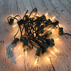 25 Warm White C9 LED Lights, Green Wire, Indoor and Outdoor, Vintage Effect, 20'