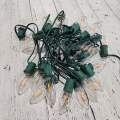 25 Warm White C9 LED Lights, Green Wire, Indoor and Outdoor, Vintage Effect, 20'