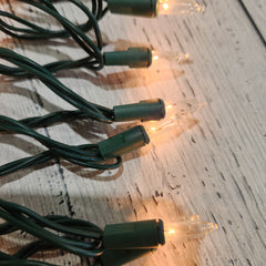 100 Mini Warm White Incandescent Lights, Green Wire, Indoor, 18.56'