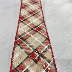 Red, Green, White and Gold Diamond Linen Ribbon 2.5" x 30'