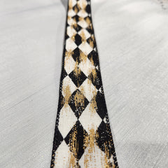 Cream, Black and Metallic Gold Diamond Canvas Ribbon 1.5" x 30'