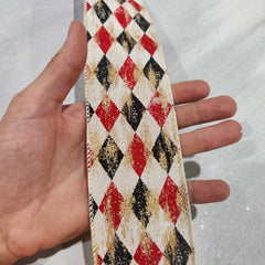 Cream, Black, Red and Gold Metallic Diamond Web Ribbon 2.5" x 30'