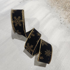 Black Velvet Ribbon with Shiny Gold Flake 1.5" x 30'