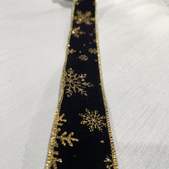 Black Velvet Ribbon with Shiny Gold Flake 1.5" x 30'