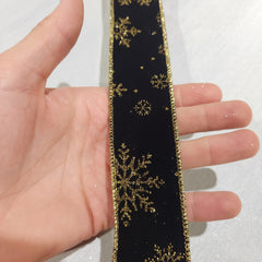 Black Velvet Ribbon with Shiny Gold Flake 1.5" x 30'