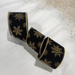 Black Velvet Ribbon with Shiny Gold Flake 2.5" x 30'