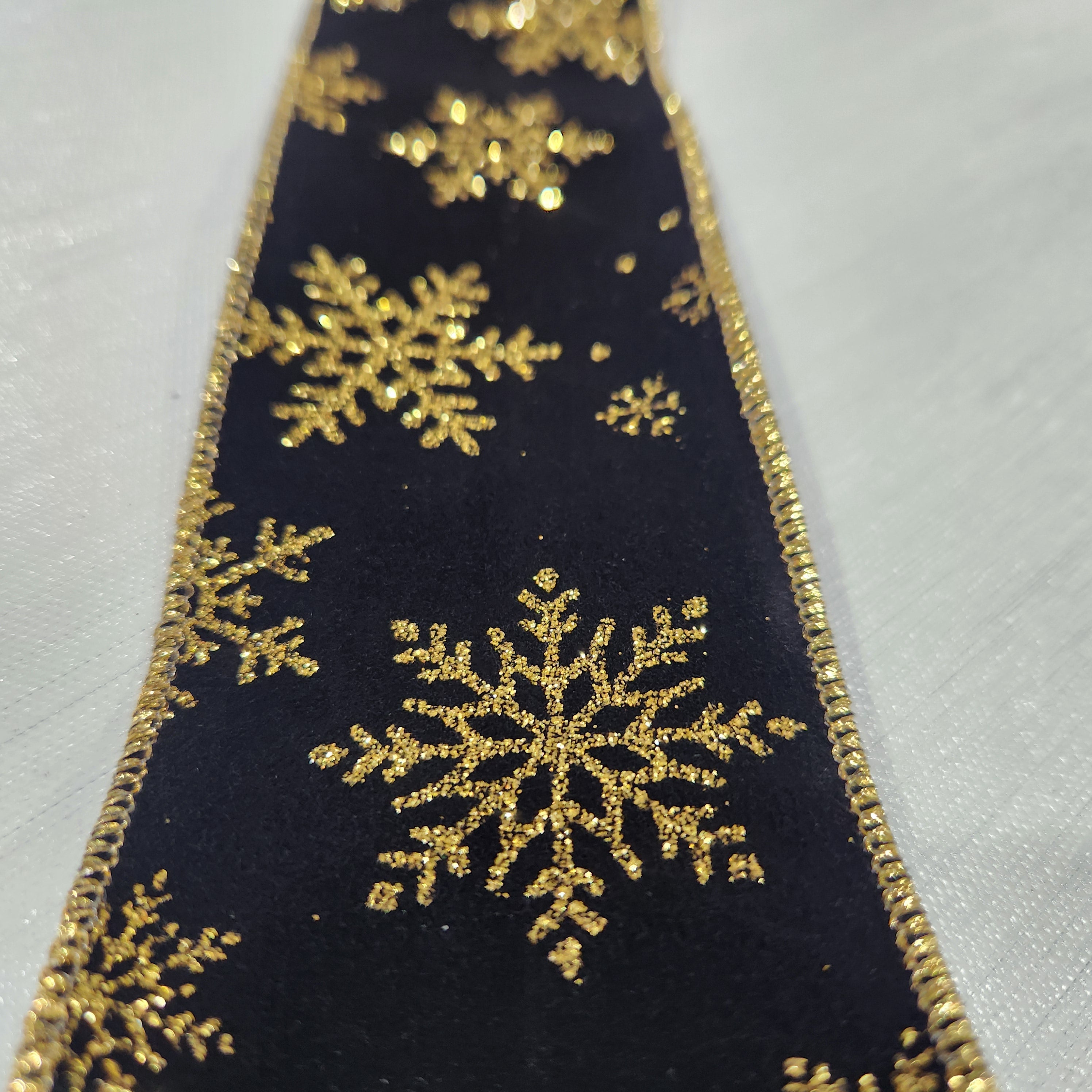 Black Velvet Ribbon with Shiny Gold Flake 2.5" x 30'