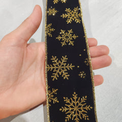 Black Velvet Ribbon with Shiny Gold Flake 2.5" x 30'