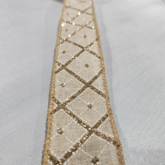 White and gold cross diamond linen ribbon 1.5" x 30'