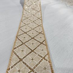 White and gold cross diamond linen ribbon 2.5" x 30'