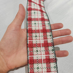 Beige, Green and Red Glossy Wired Canvas Ribbon 2.5" x 30'