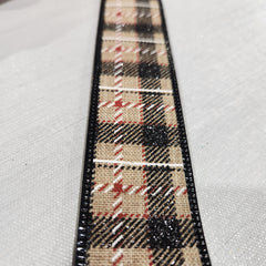 Red, white and black cabin check linen ribbon 1.5" x 30'