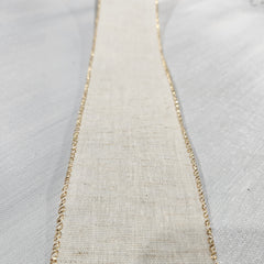 Ivory canvas ribbon with metallic gold border 2.5" x 30'