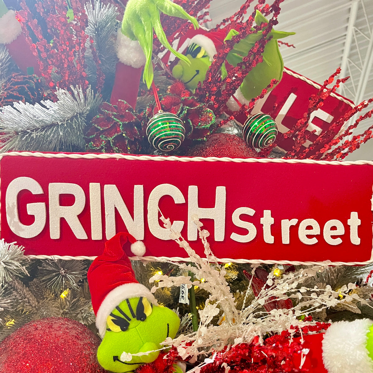 Red and White 'Grinch Street' Sign 6" x 21"