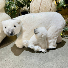 Polar Bear Mom and Baby in White Fur 9.4" x 19.3" x 10.6" 