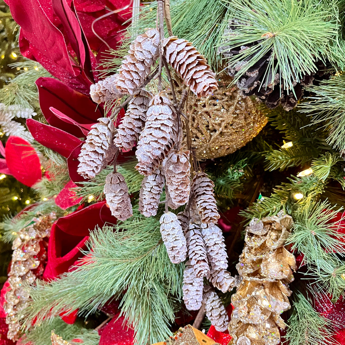 Teardrop Snowy Pine Cones 15" Natural