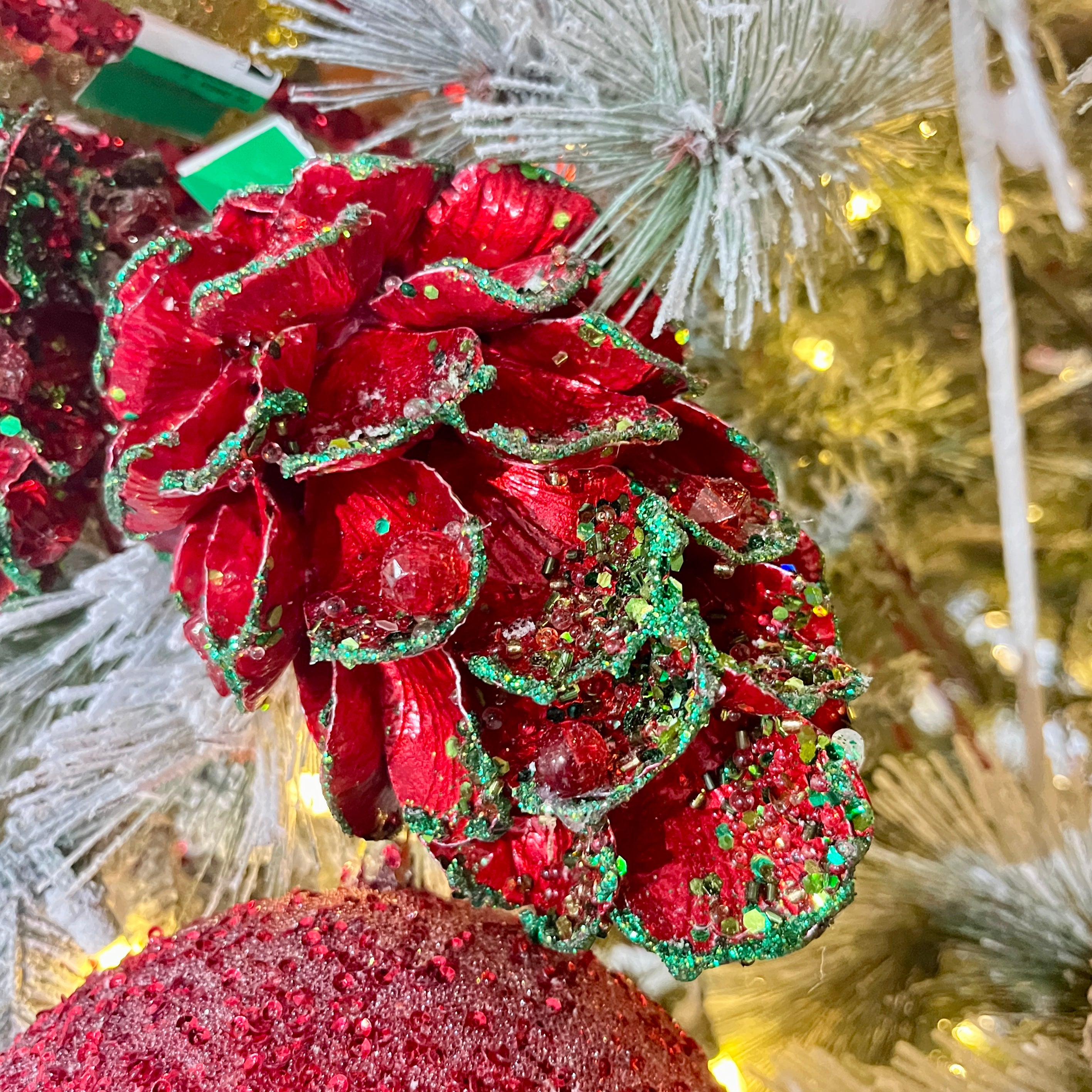 Red and Green Jeweled Pinecone 5.5"