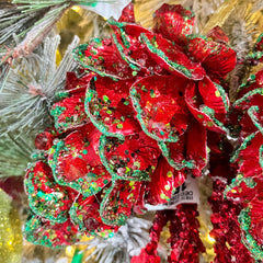 Red and Green Jeweled Pinecone 5.5"