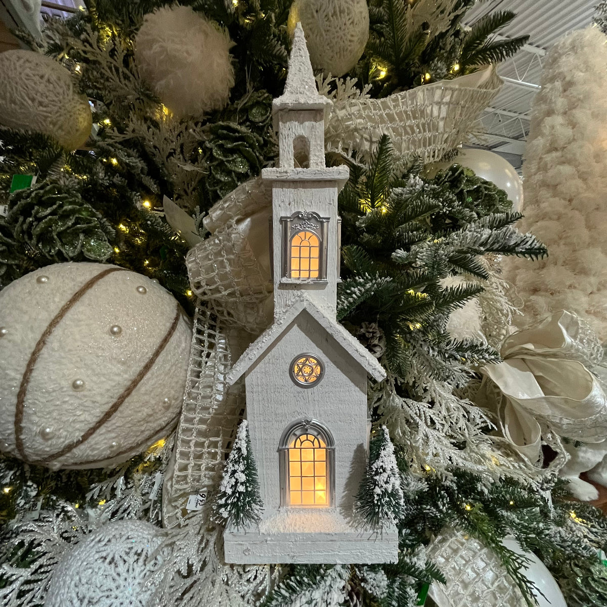 LED Wooden Church with USB White 8.5x24"