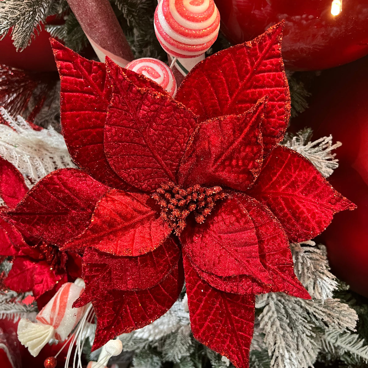 22" Red Velvet Poinsettia Stem