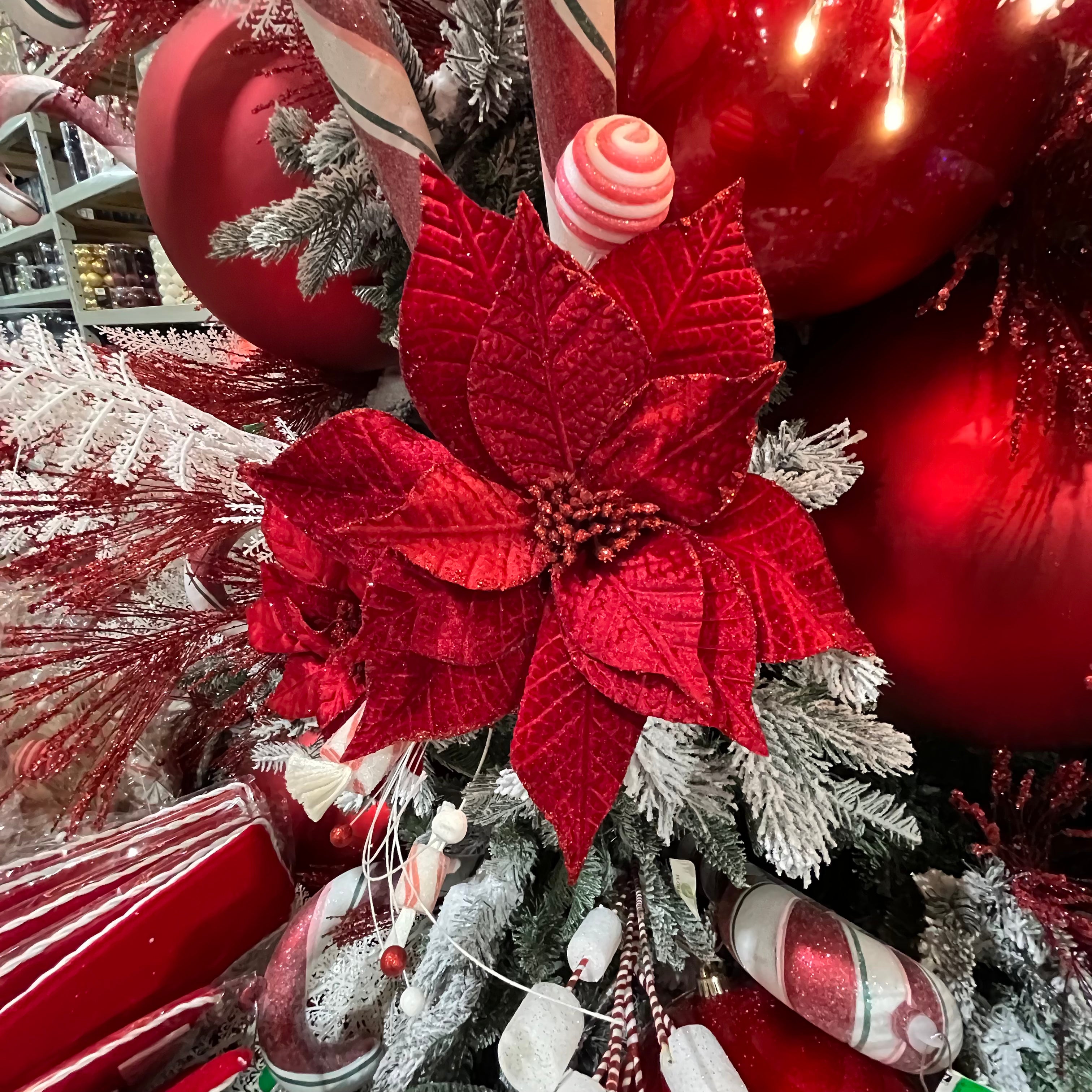 22" Red Velvet Poinsettia Stem