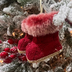 Red Knit Boot with Fur 3" x 4"