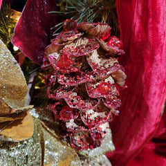 Gold and Red Jeweled Pinecone 5.5"