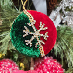 4" Red, Green and Gold Jeweled Velvet Ball