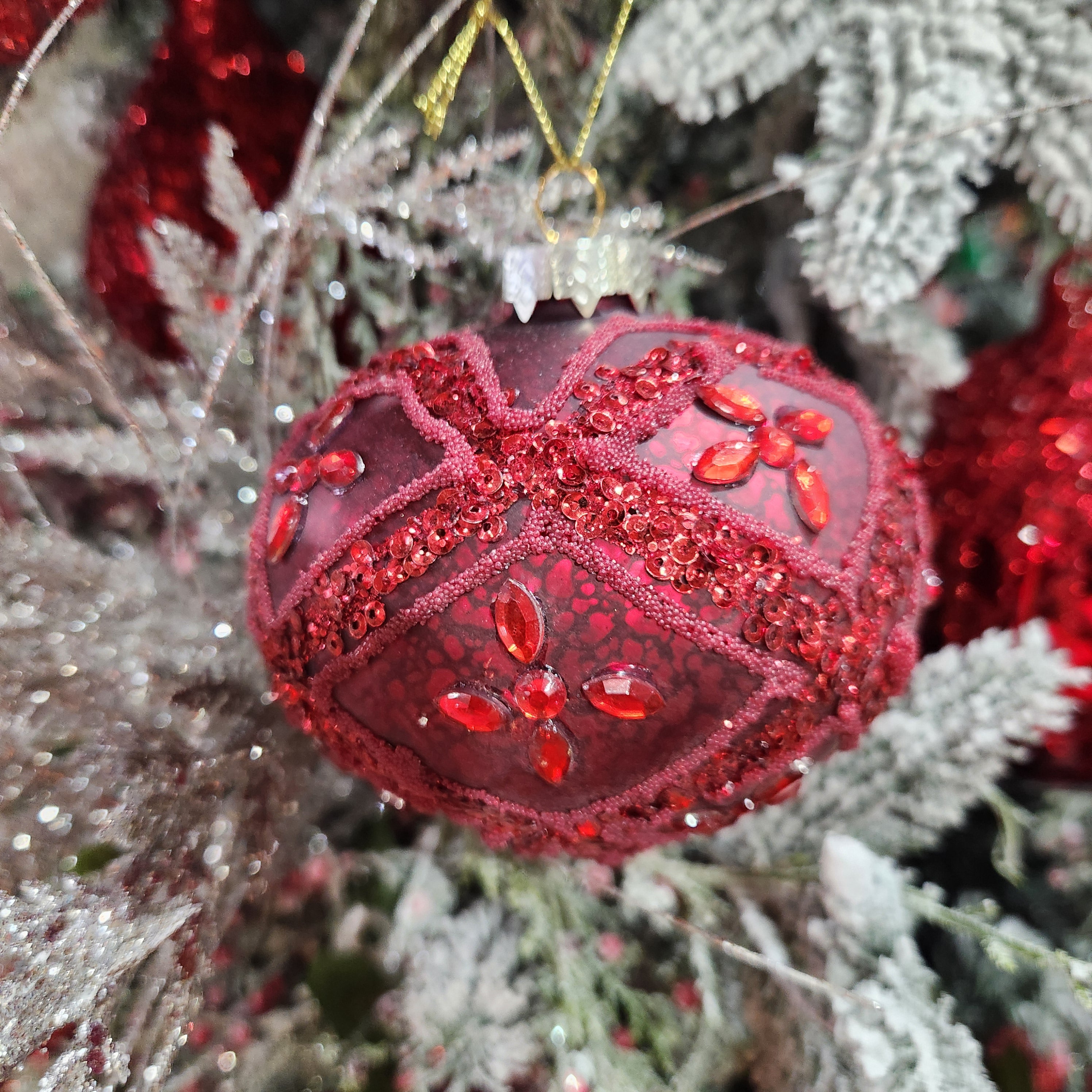 Assorted Red Jeweled Glass Ball 4"