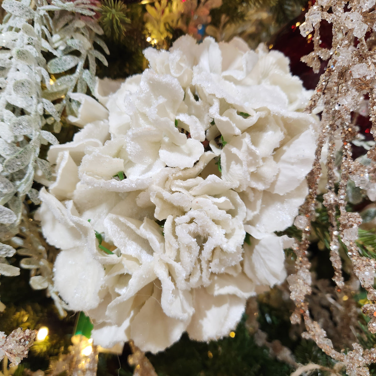 26" White Frosted Hydrangea Stem