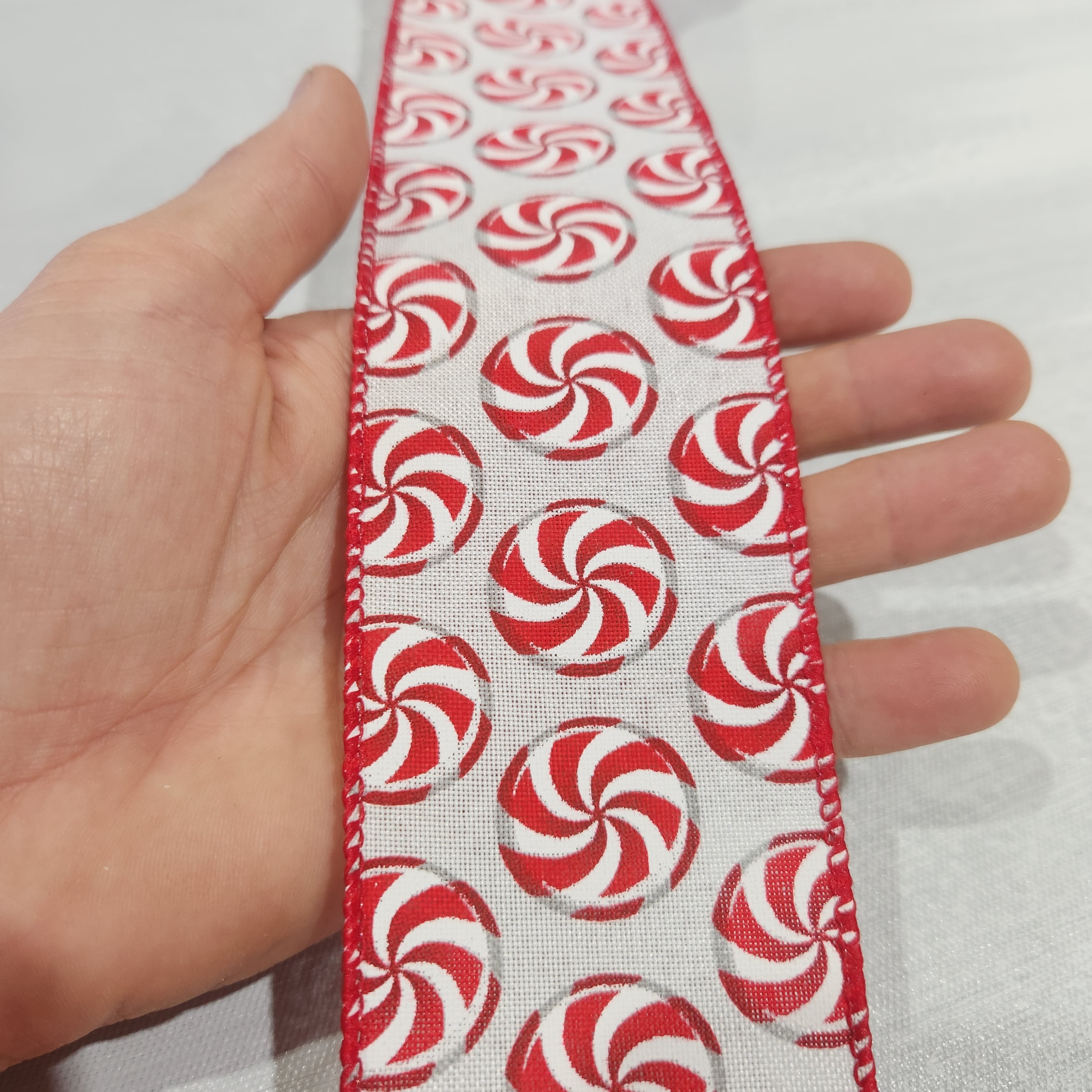 White and Red Peppermint Ribbon 2.5" x 30'