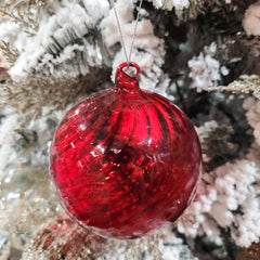 4" Clear Red Spiral Glass Ball