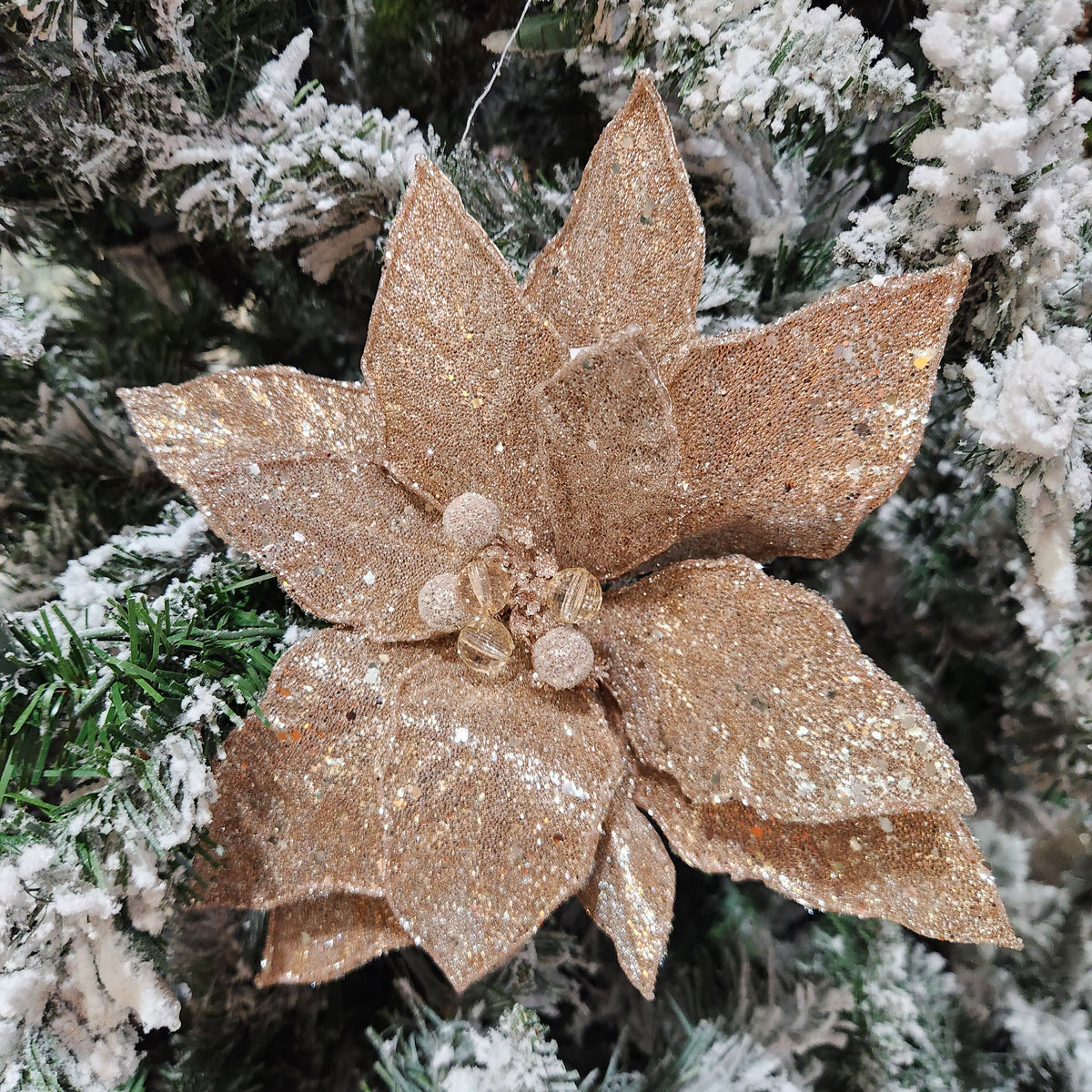 Rose Gold Jewel Glitter Poinsettia Stem 21"