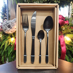 Black Stainless Steel Cutlery Set, 16 Pieces