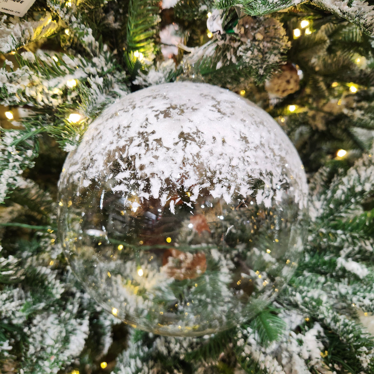 8" Clear Snowy Glass Ball